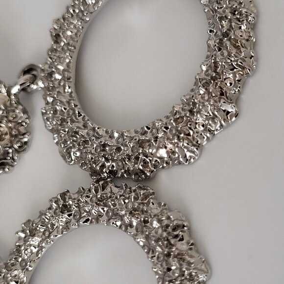 Large Brutalist Style Earrings Silver Tone Disc Drop Circle 2" Unsigned - Picture 4 of 6